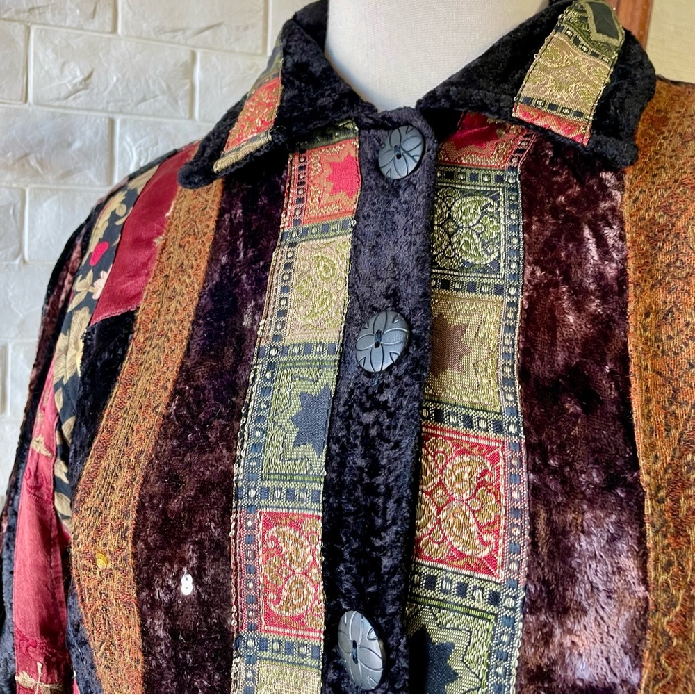 Vintage Coldwater Creek Boho Hippie Velvet Tapestry Jacket with Sequin Detail - Picture 5 of 13